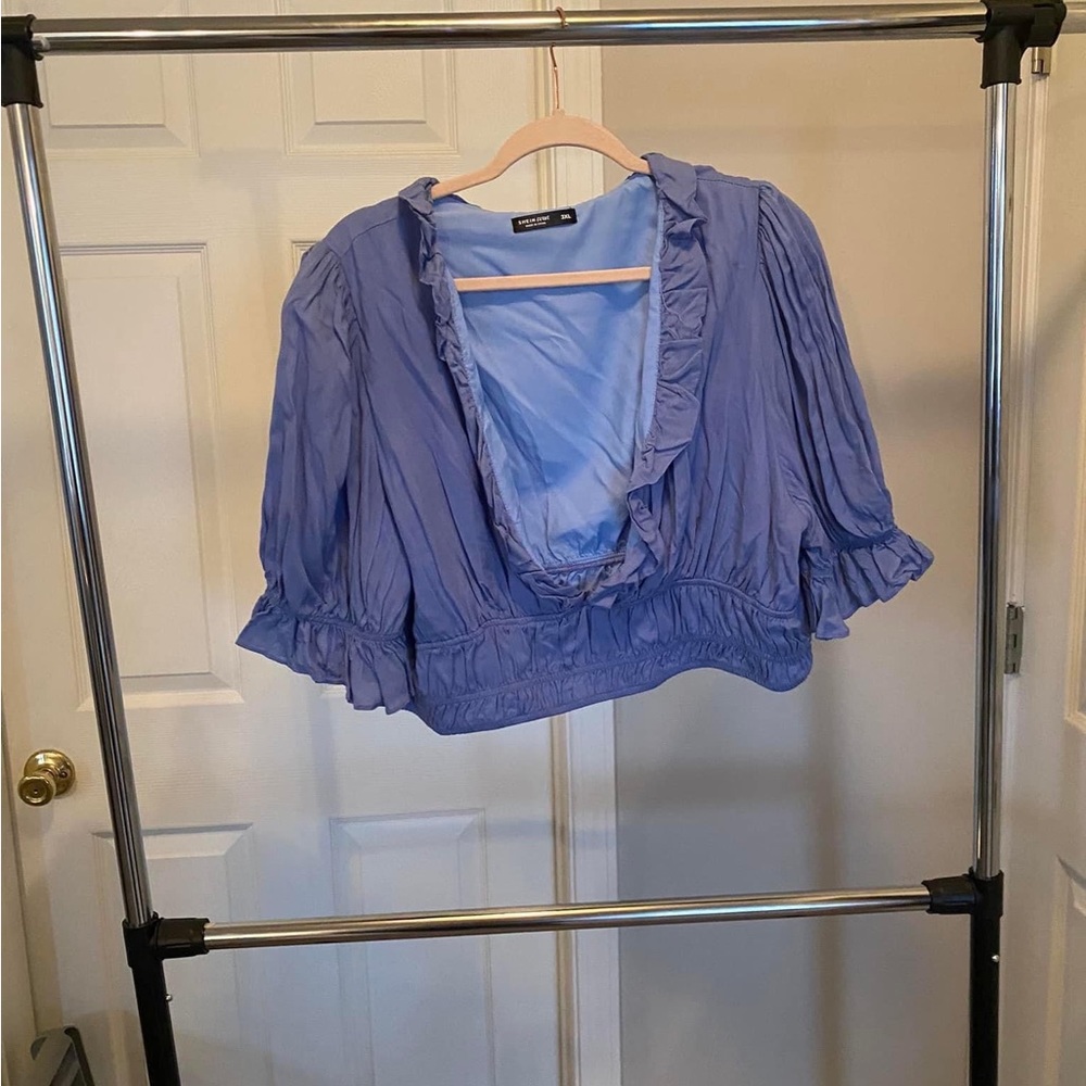 Light blue V neck crop top